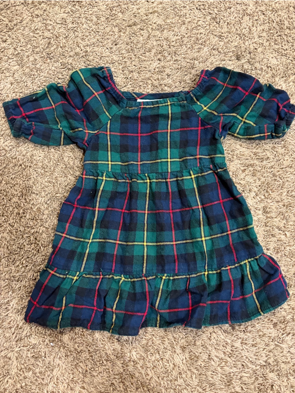 Old Navy Green and Navy Plaid Ruffle-Hem Dress
